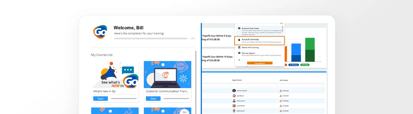 Autosoft Go customer training dashboard